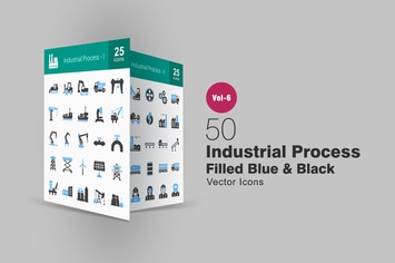 50 Industrial Process Blue & Black Icons