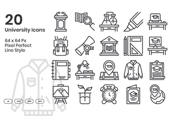 20 University Icons Set - Line