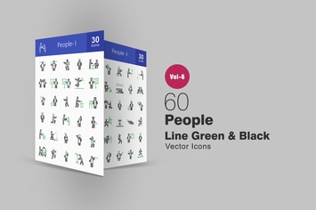 60 People Green & Black Line Icons