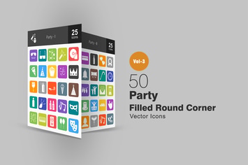 50 Party Flat Round Corner Icons