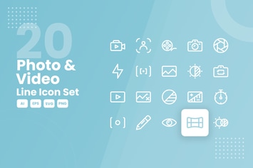 20 Photo & Video Line Icon Set