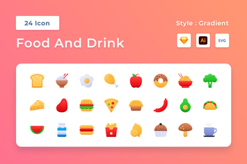 Food And Drink Gradient Icon Set