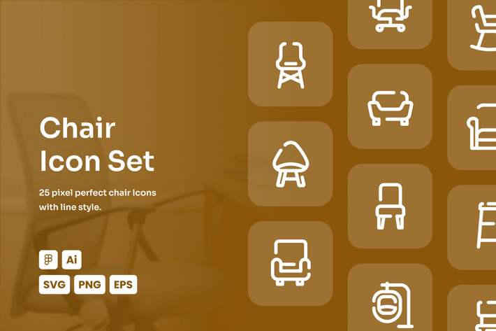 Chair Dashed Line Icon Set