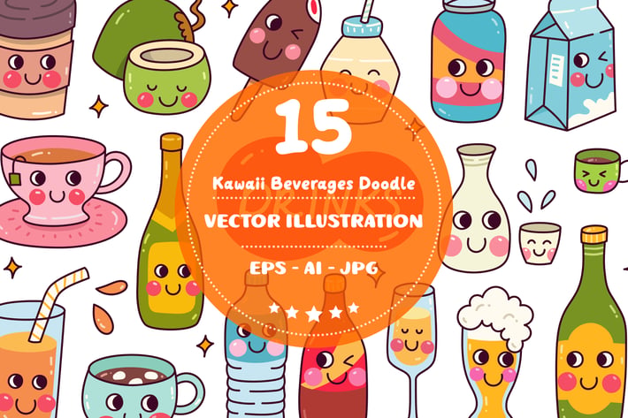 Kawaii Beverages Doodle Set