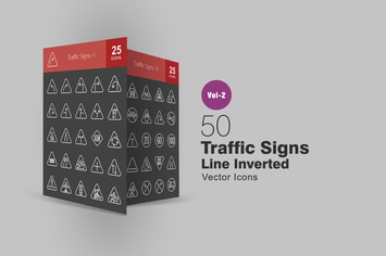 50 Traffic Signs Line Inverted Icons