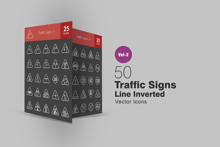 50 Traffic Signs Line Inverted Icons