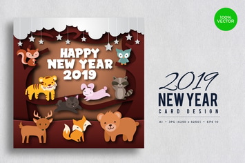 Cute Wildlife Animal Happy New Year 2019 Card 2