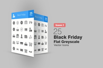  25 Black Friday Flat Greyscale Icons