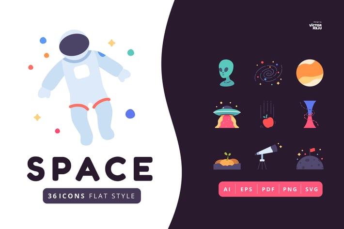 36 Space Icons Flat Style