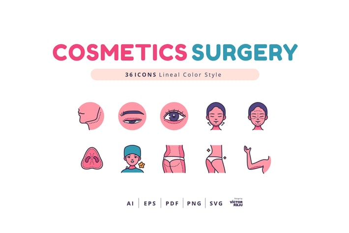 36 Icons Cosmetics Surgery Lineal Color Style