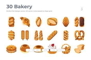 30 Bakery Icons - Flat