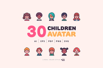 30 Children Avatar Lineal Color Style