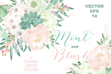 Vector Watercolor Mint and Blush clipart