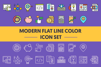 1960 Modern Flat Line Color Icons