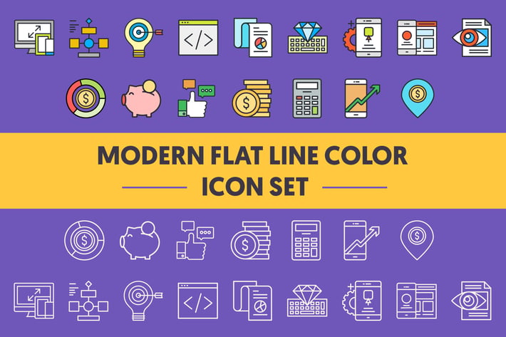1960 Modern Flat Line Color Icons
