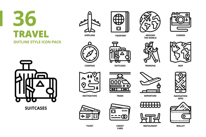 Travel Outline Style Icon Set