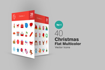 40 Christmas Flat Multicolor Icons