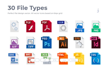 30 File Types Icons - Flat