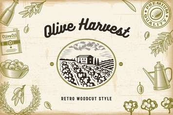 Vintage Olive Harvest Set