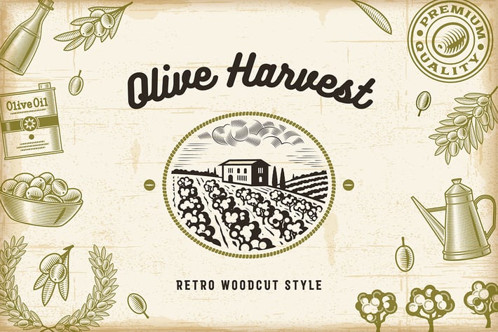 Vintage Olive Harvest Set