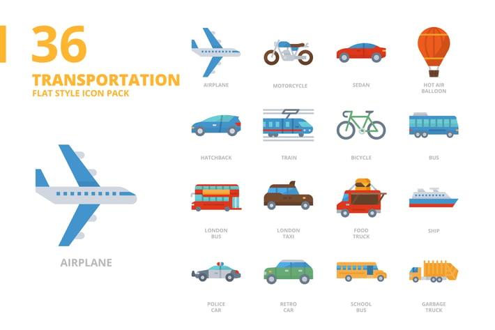 Transportation Flat Style Icon Set