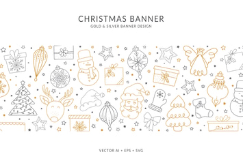 Christmas Banner with different Christmas Elements