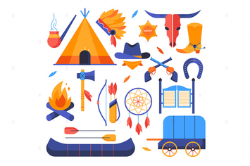 Wild west - set of flat design style elements