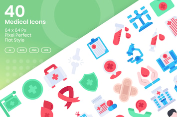 40 Medical Icons Set - Flat