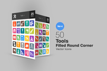 50 Tools Flat Round Corner Icons