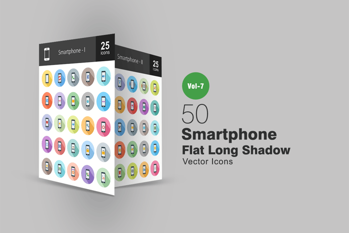 50 Smartphone Flat Shadowed Icons