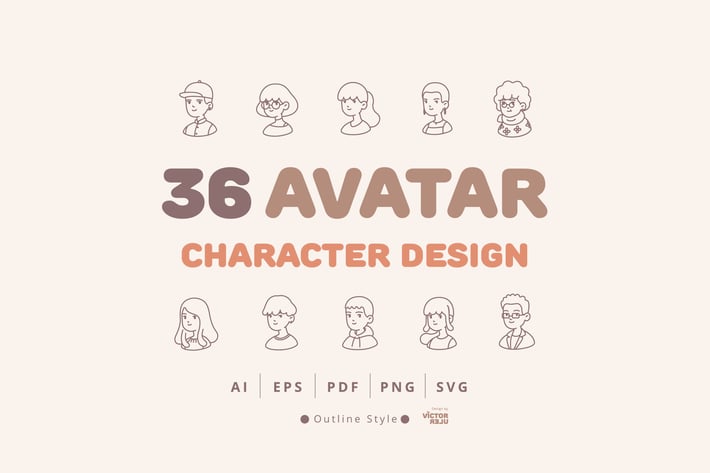 36 Avatar Character Design Outline Style