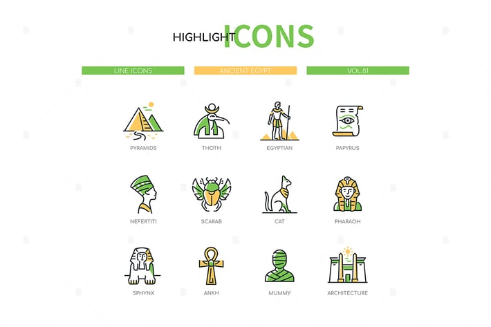 Ancient Egypt - Modern Line Design Style Icons Set
