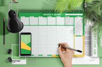 Weekly Desk Planner Mockup