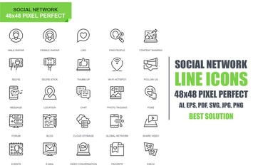 Simple Set Social Media and Network Line Icons