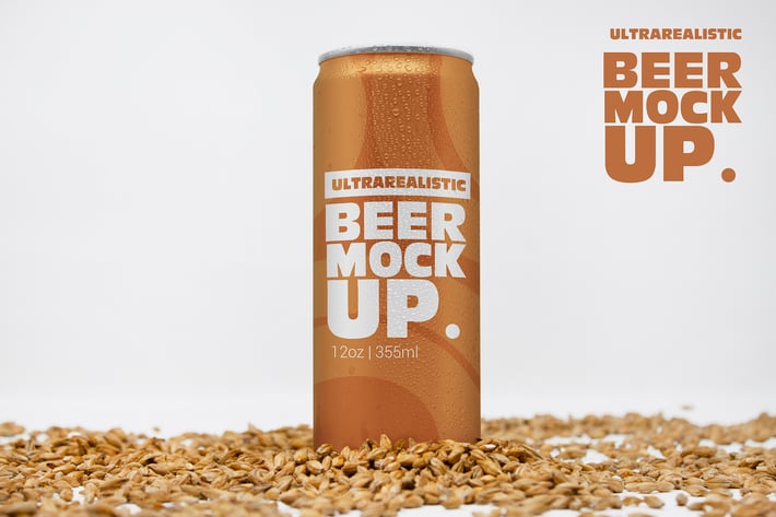Front 12oz Malt Beer Can Mockup Vol.2