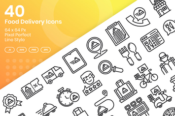 40 Food Delivery Icons Set - Line