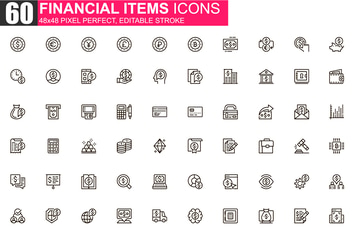 Financial Items Thin Line Icons Pack
