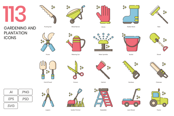 113 Gardening and Plantation Line Icons