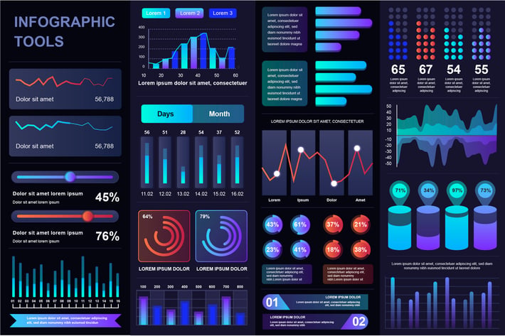 Dark Infographic UI, UX, KIT Elements
