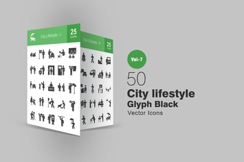 50 City Lifestyle Glyph Icons