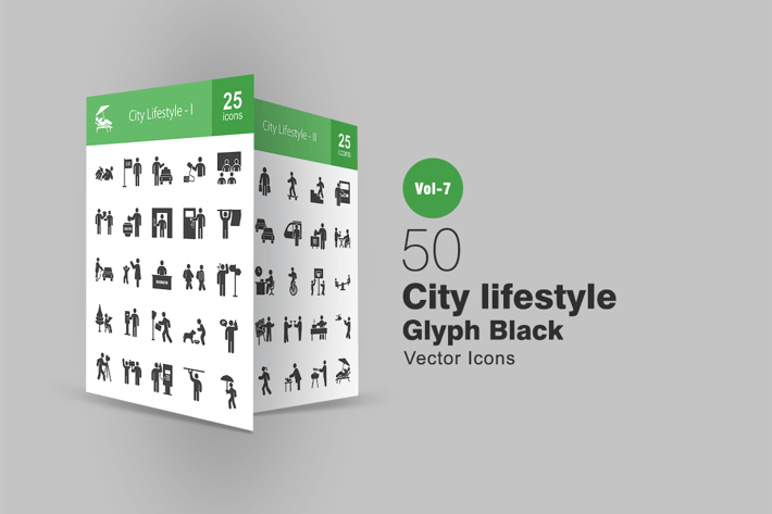 50 City Lifestyle Glyph Icons