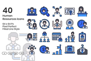 40 Human Resources Icons Set - Filled Line