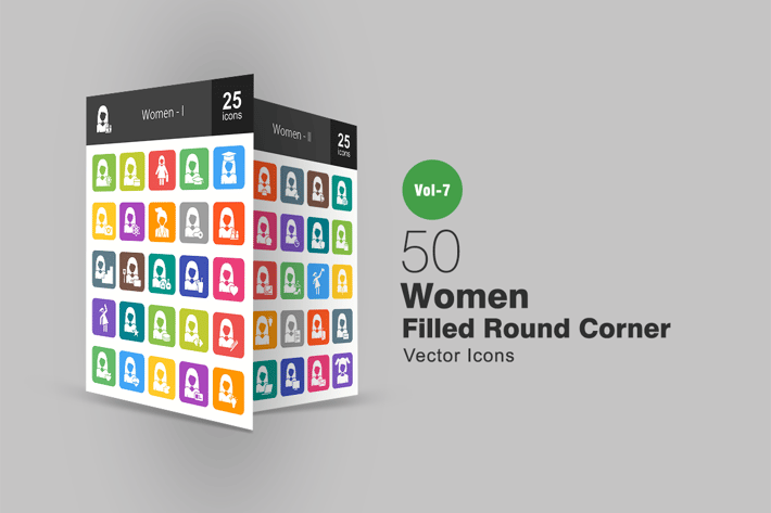 50 Women Filled Round Corner Icons