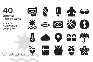 40 Summer Holiday Icons - Glyph