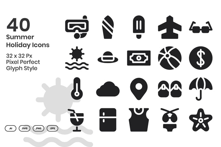 40 Summer Holiday Icons - Glyph