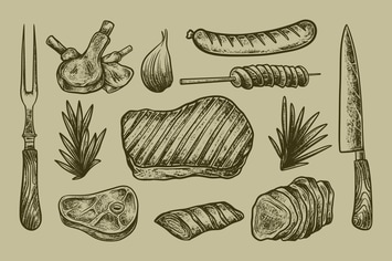 Hand-Drawn Beef Barbecue Vector Textured Object