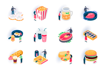 Foodstuffs Isometric Icons Pack