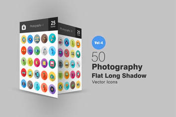 50 Photography Flat Shadowed Icons