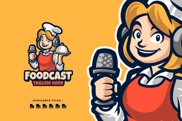 Food Podcast Cartoon Mascot Business Logo