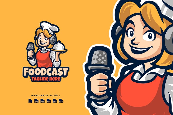 Food Podcast Cartoon Mascot Business Logo